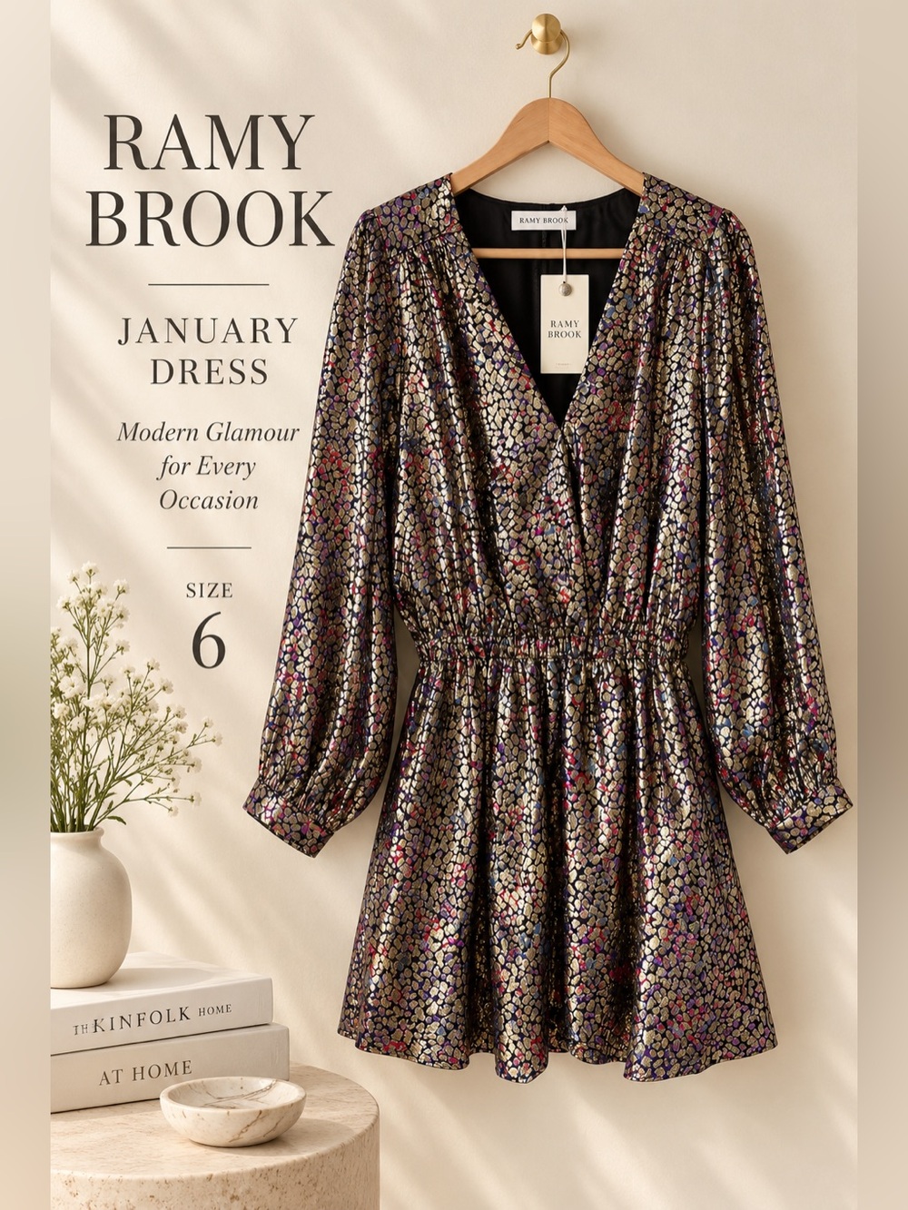 Ramy Brook Printed January Metallic Silk Mini Dress Size 6